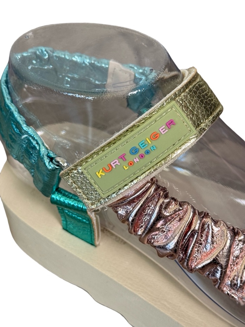 Kurt Geiger London Mini Orion Sandals Size 2 Rainbow Metallic Platform - Picture 5 of 11